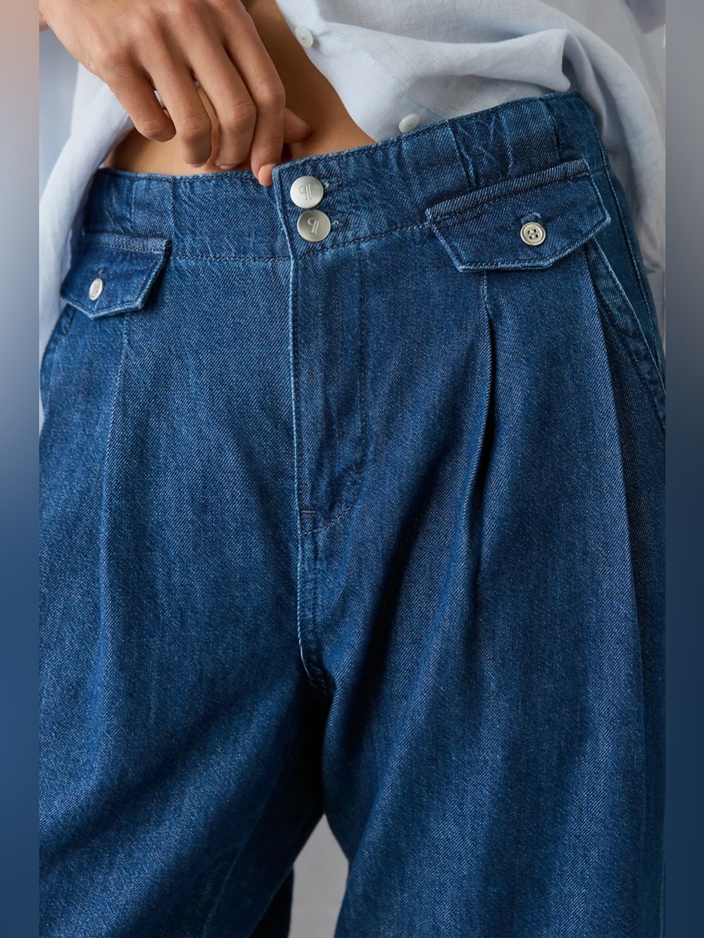 Anthropologie Wide-Leg Denim Trousers in Dark Blue